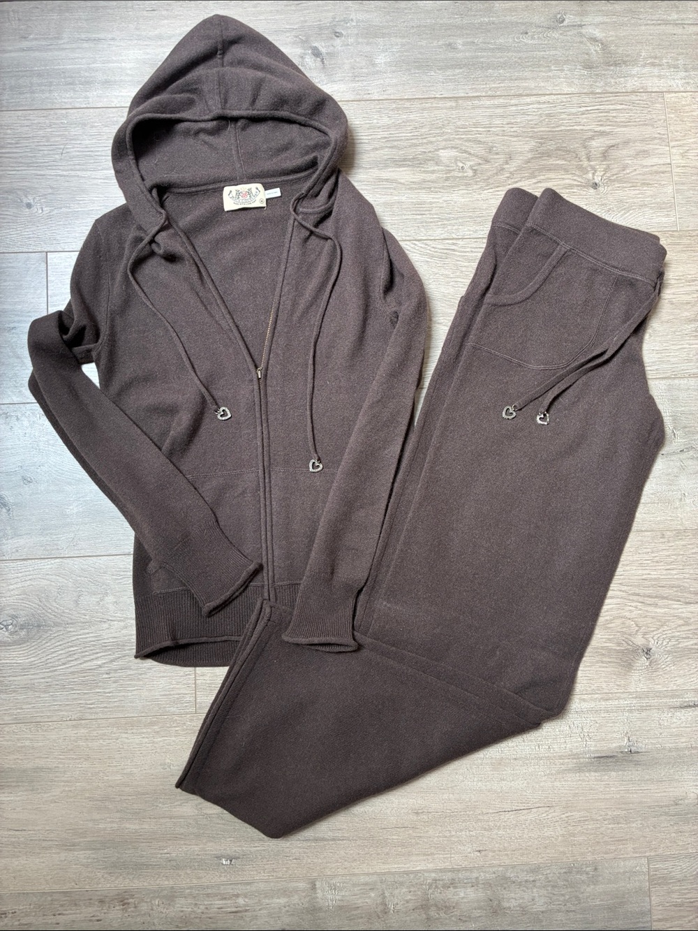 Juicy Couture Brown Cashmere Zip Hoodie and Jogger Pant Set
